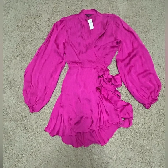 Banana Republic Ruffle Wrap Mini Dress M NWT Bright Peony Pink - Picture 3 of 8